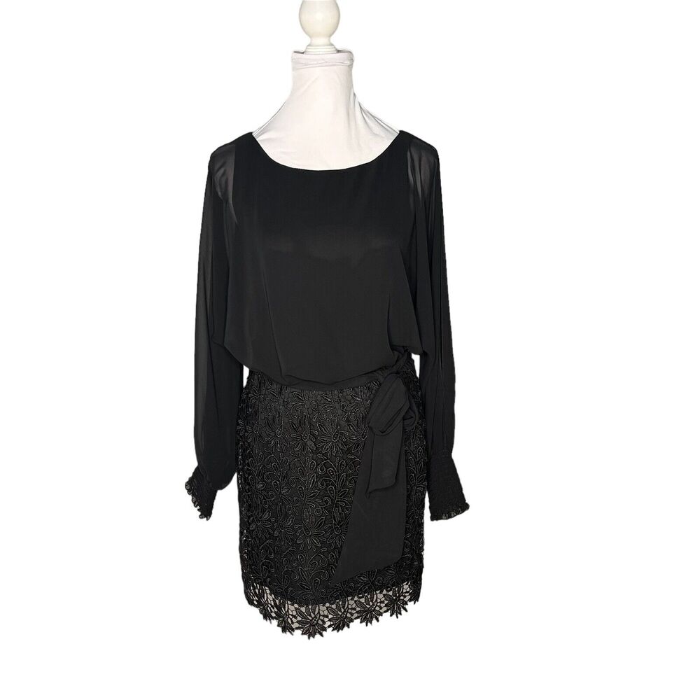 Rubber Ducky Size M Blouson Mini Dress Black Split Sleeve Lace Overlay Goth